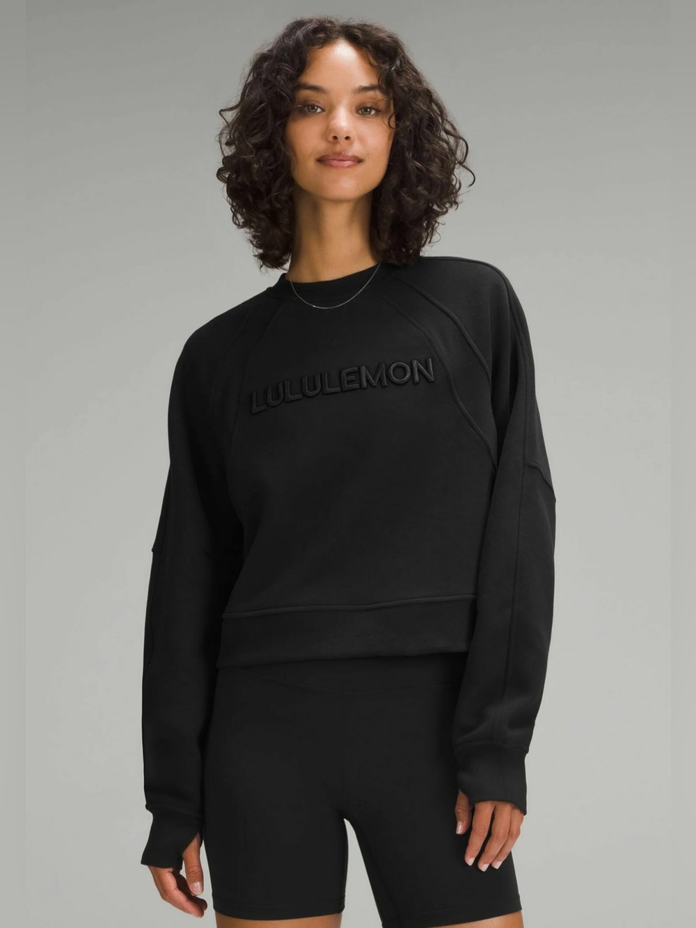Lululemon Black Cropped Sweatshirt Stitched Logo